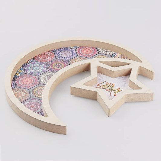 Ramadan Kareem Moon Star Shape Tray Decoration for Home Eid Mubarak Gift Box Dessert Tray Craft...
