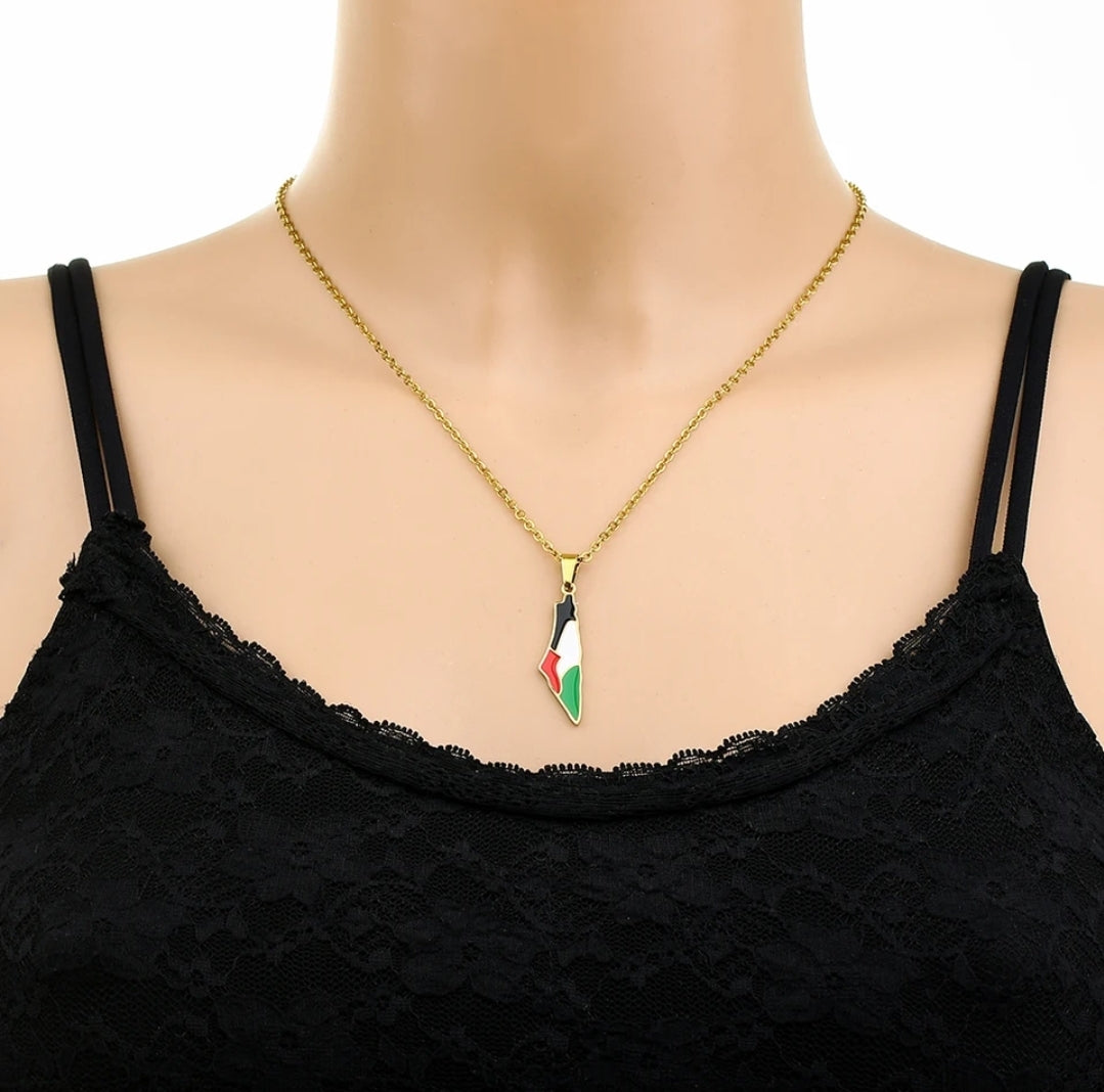 Palestine map with flag colors 60 cm necklace