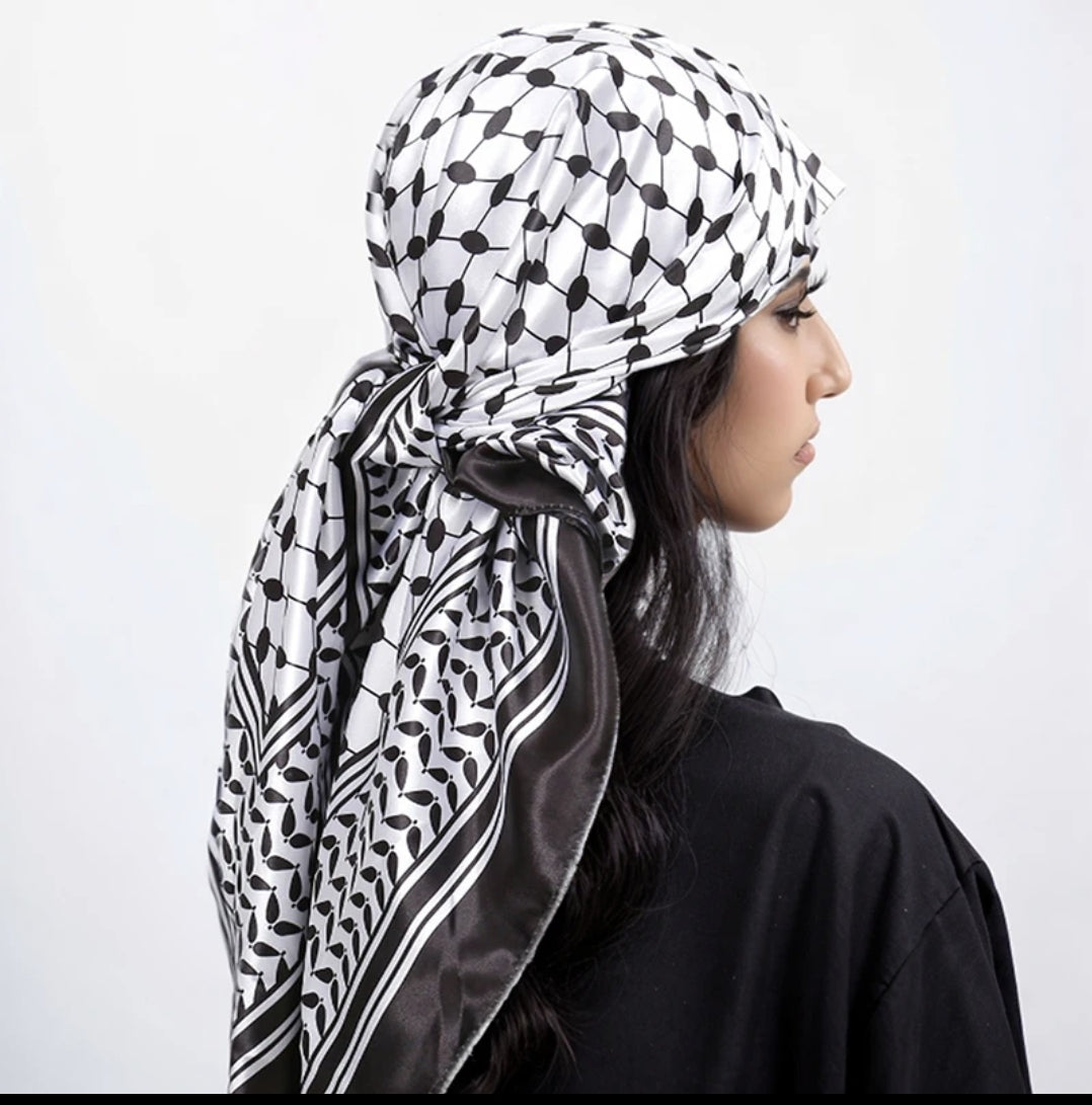Satin silk kuffiya scarf